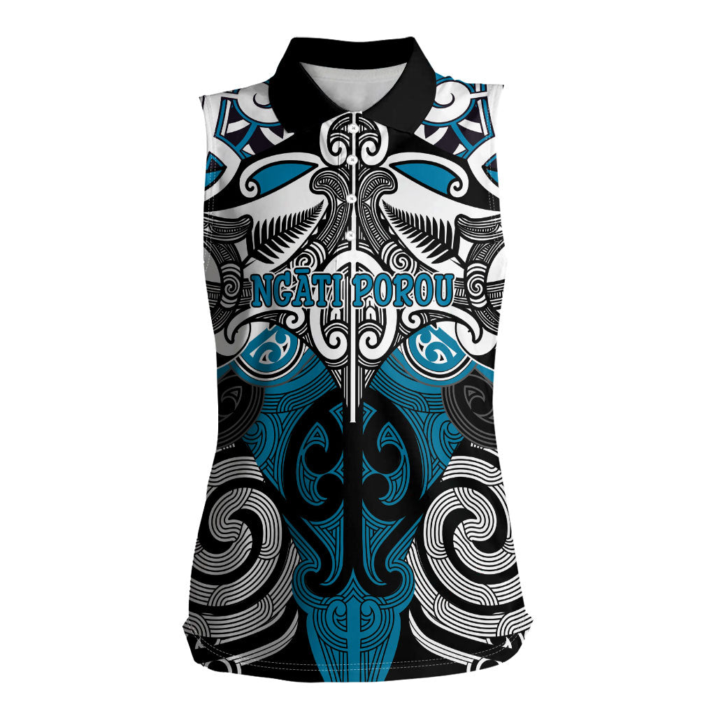 Personalised Maori Ngati Porou Women Sleeveless Polo Shirt Silver Fern Kowhaiwhai Art