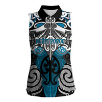 Personalised Maori Ngati Porou Women Sleeveless Polo Shirt Silver Fern Kowhaiwhai Art