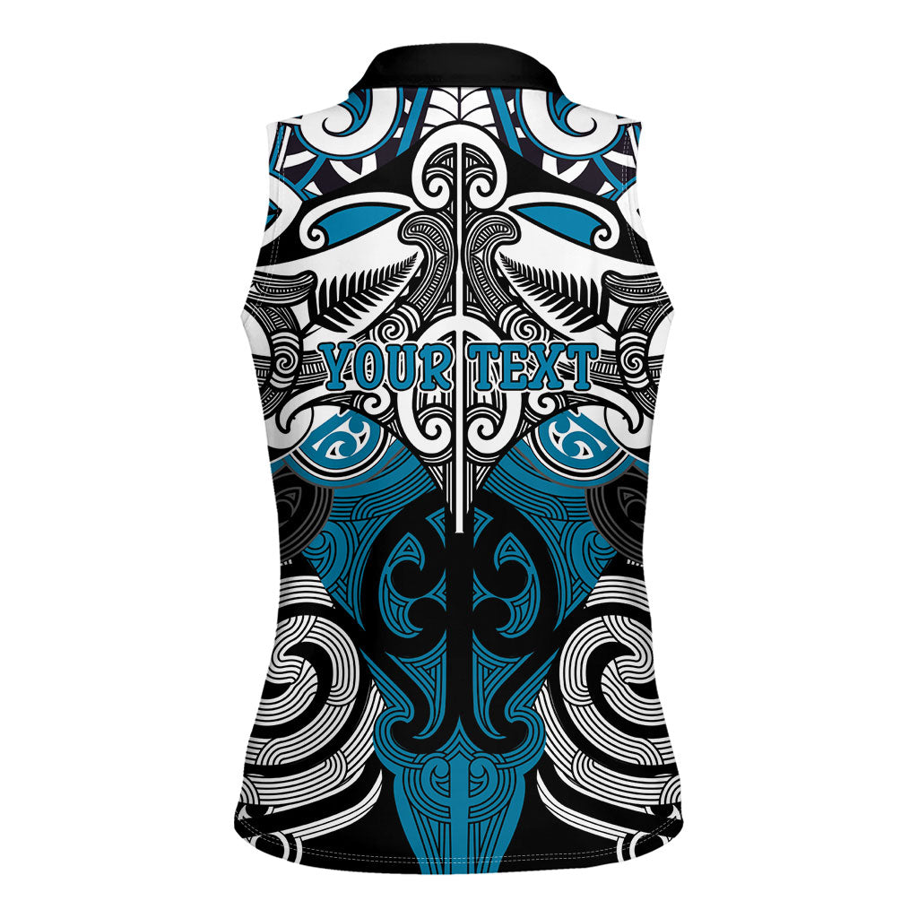 Personalised Maori Ngati Porou Women Sleeveless Polo Shirt Silver Fern Kowhaiwhai Art