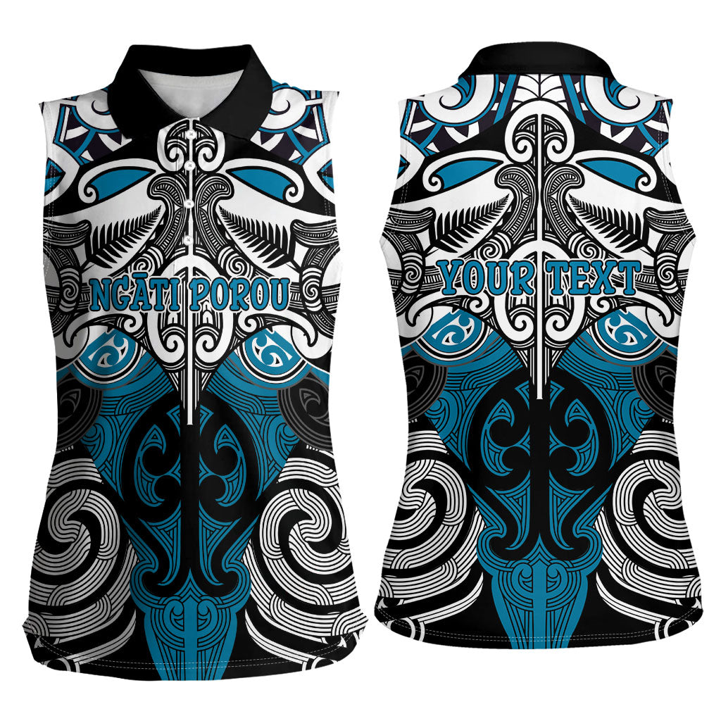 Personalised Maori Ngati Porou Women Sleeveless Polo Shirt Silver Fern Kowhaiwhai Art