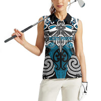 Personalised Maori Ngati Porou Women Sleeveless Polo Shirt Silver Fern Kowhaiwhai Art