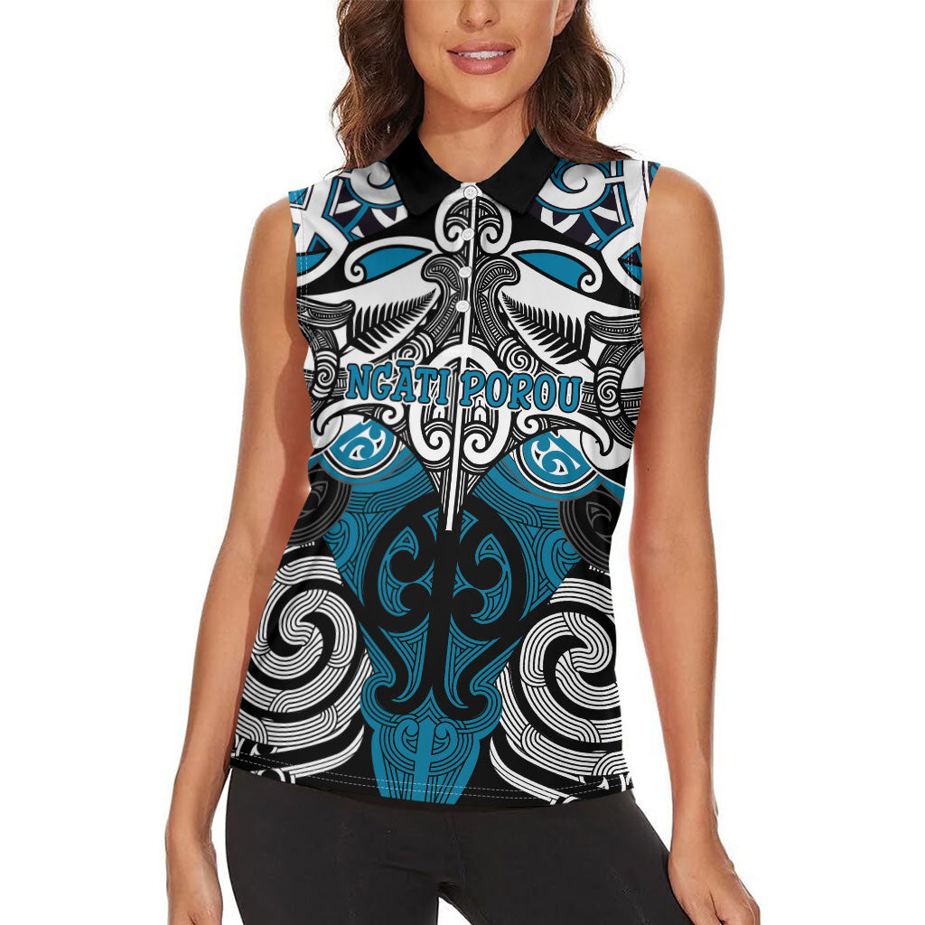 Personalised Maori Ngati Porou Women Sleeveless Polo Shirt Silver Fern Kowhaiwhai Art