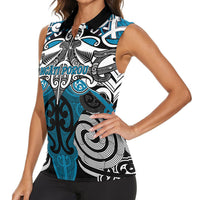 Personalised Maori Ngati Porou Women Sleeveless Polo Shirt Silver Fern Kowhaiwhai Art
