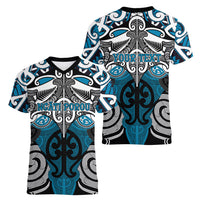 Personalised Maori Ngati Porou Women V-Neck T-Shirt Silver Fern Kowhaiwhai Art