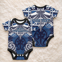 Personalised Maori Ngati Tuwharetoa Baby Onesie Silver Fern Kowhaiwhai Art