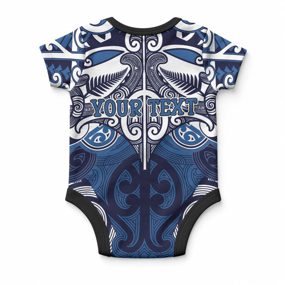 Personalised Maori Ngati Tuwharetoa Baby Onesie Silver Fern Kowhaiwhai Art
