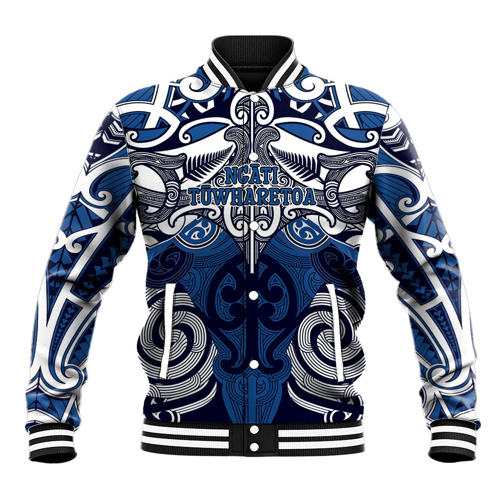 Personalised Maori Ngati Tuwharetoa Baseball Jacket Silver Fern Kowhaiwhai Art