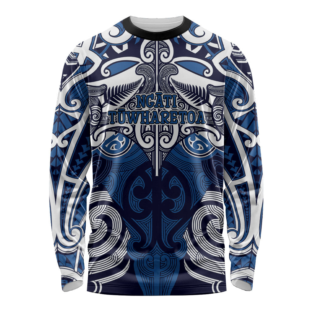 Personalised Maori Ngati Tuwharetoa Long Sleeve Shirt Silver Fern Kowhaiwhai Art