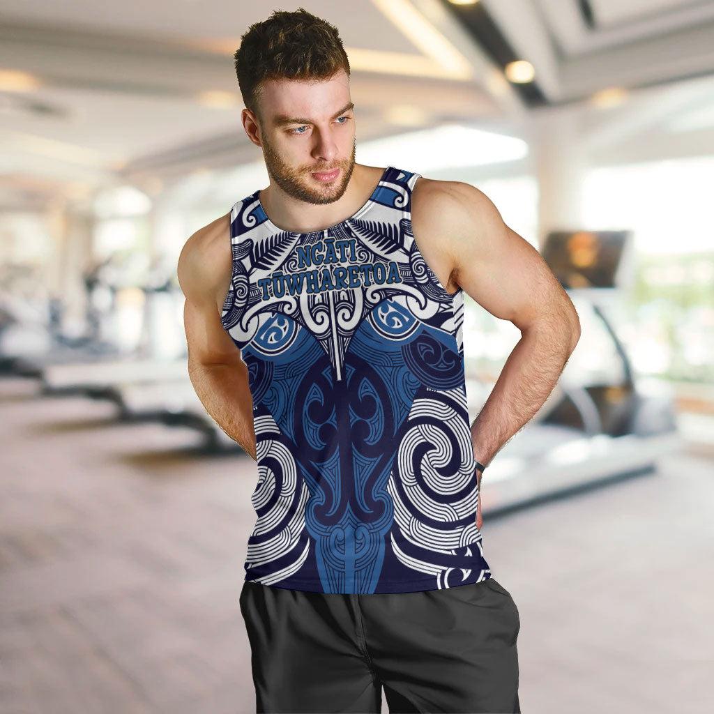 Personalised Maori Ngati Tuwharetoa Men Tank Top Silver Fern Kowhaiwhai Art