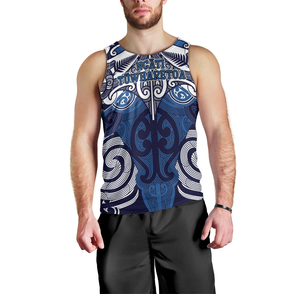 Personalised Maori Ngati Tuwharetoa Men Tank Top Silver Fern Kowhaiwhai Art