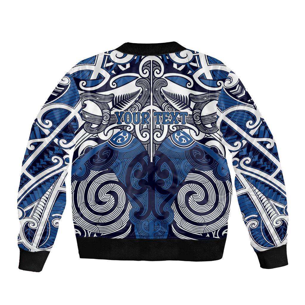 Personalised Maori Ngati Tuwharetoa Sleeve Zip Bomber Jacket Silver Fern Kowhaiwhai Art