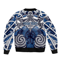 Personalised Maori Ngati Tuwharetoa Sleeve Zip Bomber Jacket Silver Fern Kowhaiwhai Art