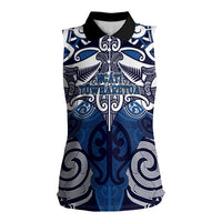 Personalised Maori Ngati Tuwharetoa Women Sleeveless Polo Shirt Silver Fern Kowhaiwhai Art