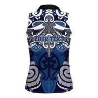 Personalised Maori Ngati Tuwharetoa Women Sleeveless Polo Shirt Silver Fern Kowhaiwhai Art