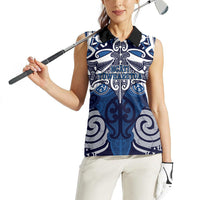 Personalised Maori Ngati Tuwharetoa Women Sleeveless Polo Shirt Silver Fern Kowhaiwhai Art