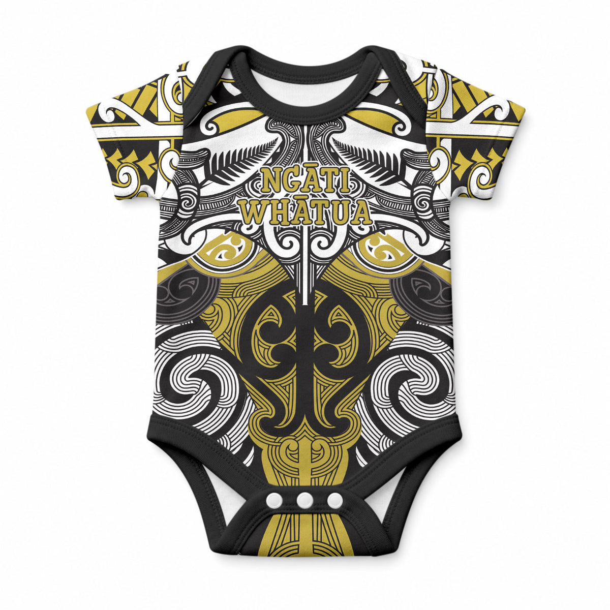 Personalised Maori Ngati Whatua Baby Onesie Silver Fern Kowhaiwhai Art