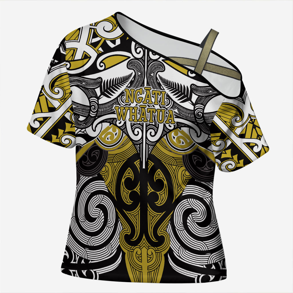 Personalised Maori Ngati Whatua Cross Shoulder Shirt Silver Fern Kowhaiwhai Art