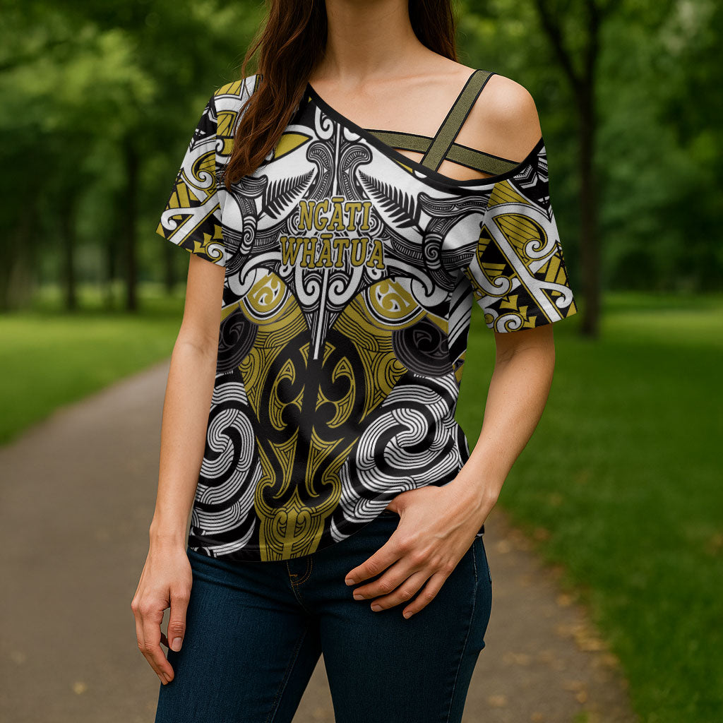 Personalised Maori Ngati Whatua Cross Shoulder Shirt Silver Fern Kowhaiwhai Art