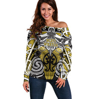 Personalised Maori Ngati Whatua Off Shoulder Sweater Silver Fern Kowhaiwhai Art
