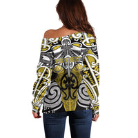 Personalised Maori Ngati Whatua Off Shoulder Sweater Silver Fern Kowhaiwhai Art