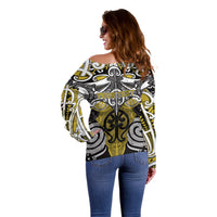Personalised Maori Ngati Whatua Off Shoulder Sweater Silver Fern Kowhaiwhai Art