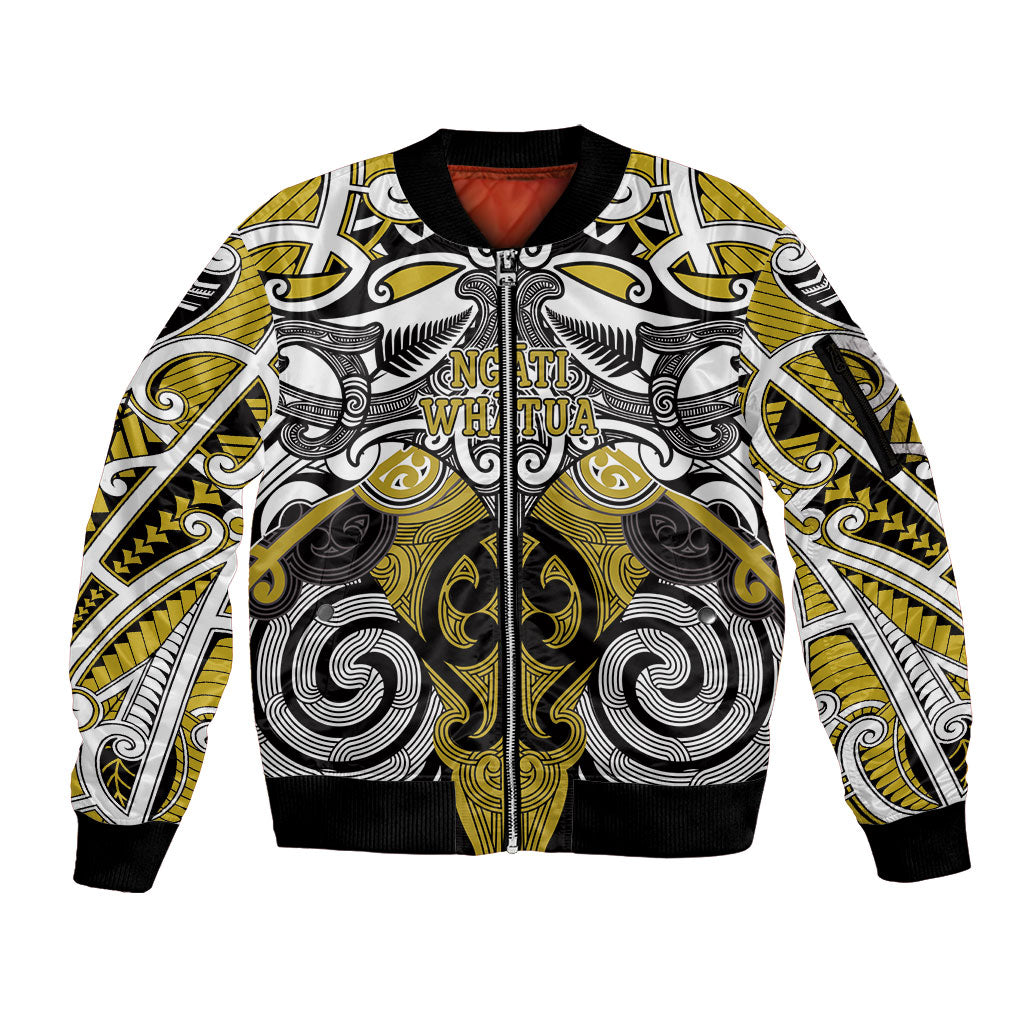 Personalised Maori Ngati Whatua Sleeve Zip Bomber Jacket Silver Fern Kowhaiwhai Art