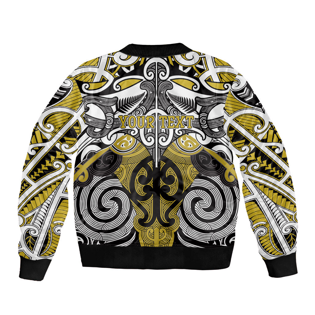 Personalised Maori Ngati Whatua Sleeve Zip Bomber Jacket Silver Fern Kowhaiwhai Art