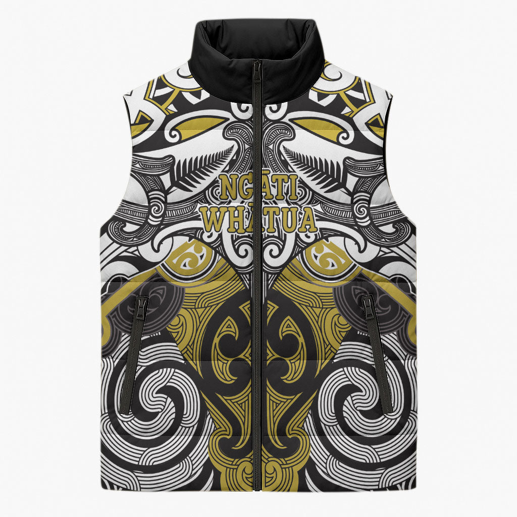 Personalised Maori Ngati Whatua Sleeveless Puffer Jacket Silver Fern Kowhaiwhai Art LT01 Unisex Yellow - Polynesian Pride
