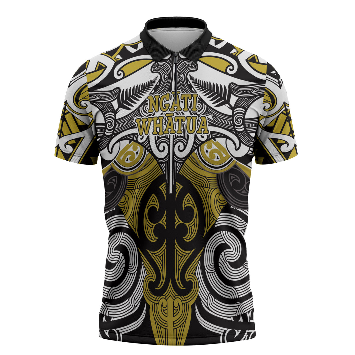 Personalised Maori Ngati Whatua Zipper Polo Shirt Silver Fern Kowhaiwhai Art