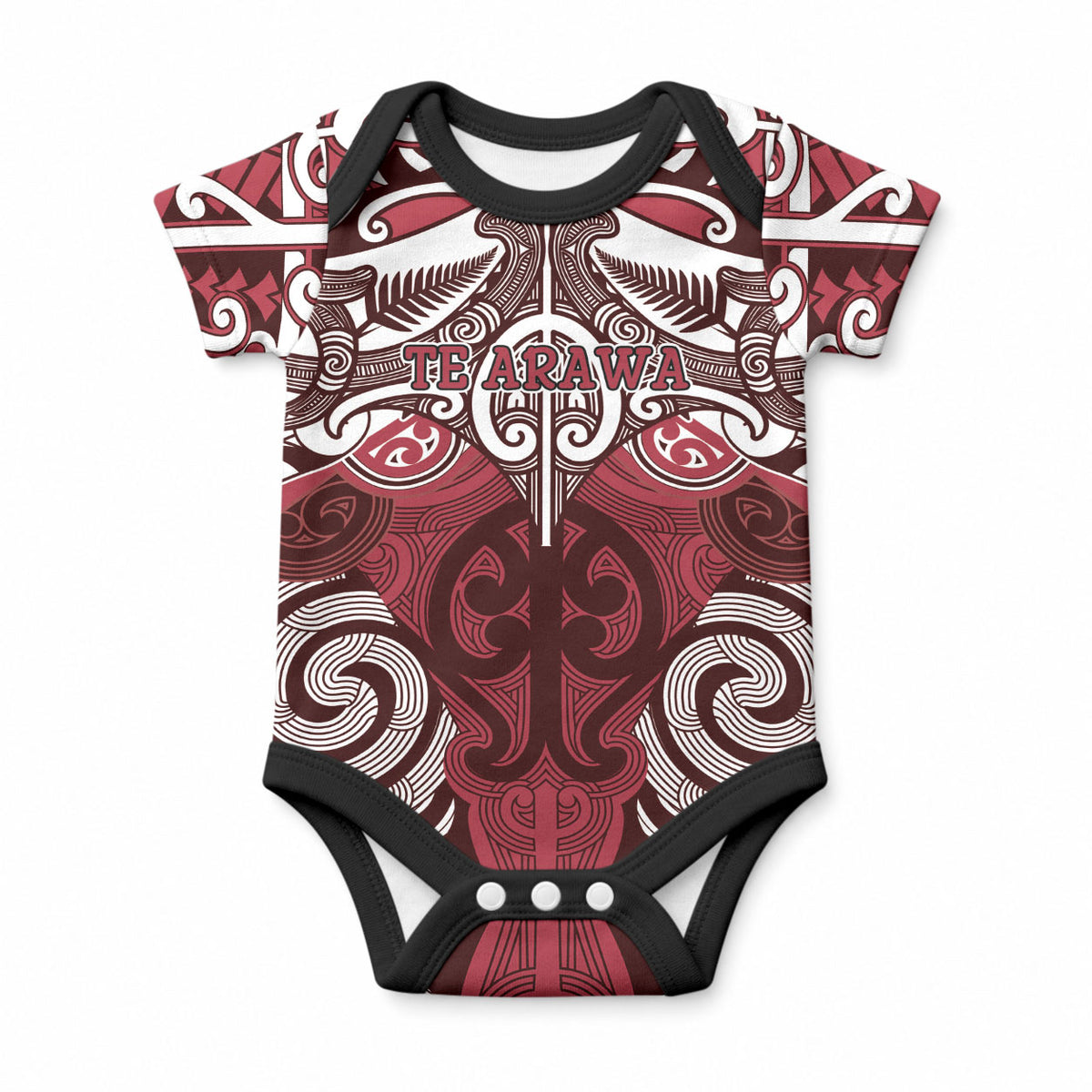 Personalised Maori Te Arawa Baby Onesie Silver Fern Kowhaiwhai Art