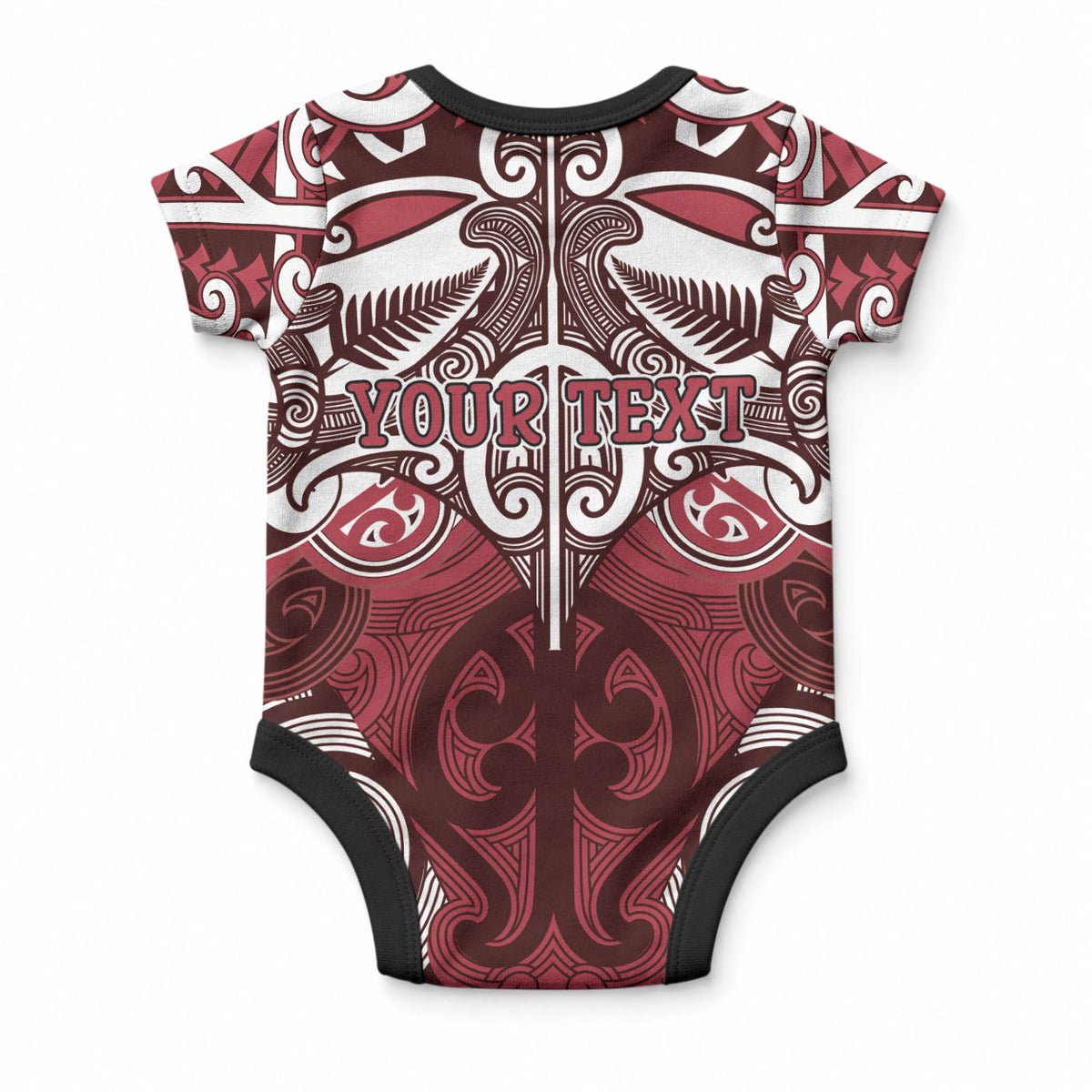 Personalised Maori Te Arawa Baby Onesie Silver Fern Kowhaiwhai Art