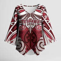 Personalised Maori Te Arawa Kimono Sleeve Blouse Silver Fern Kowhaiwhai Art
