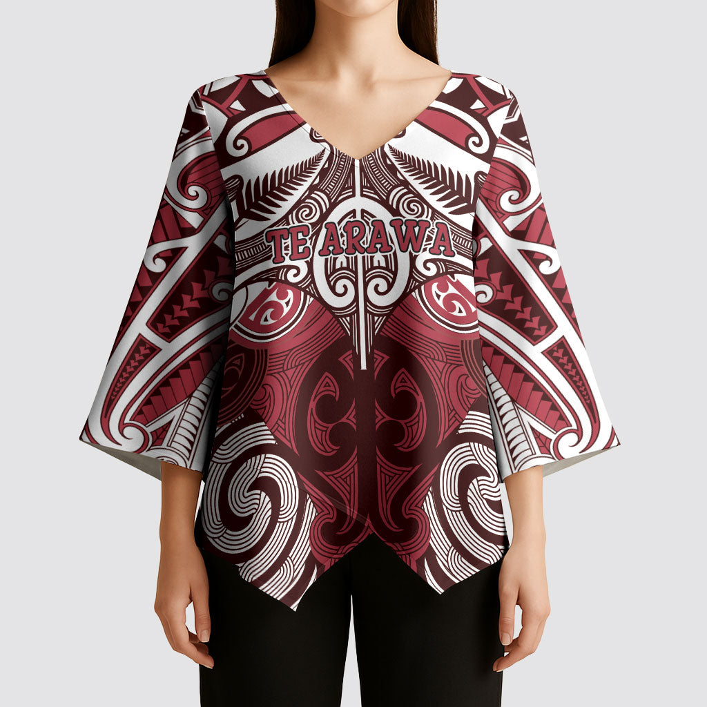Personalised Maori Te Arawa Kimono Sleeve Blouse Silver Fern Kowhaiwhai Art