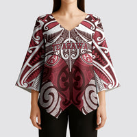 Personalised Maori Te Arawa Kimono Sleeve Blouse Silver Fern Kowhaiwhai Art