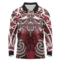 Personalised Maori Te Arawa Long Sleeve Polo Shirt Silver Fern Kowhaiwhai Art