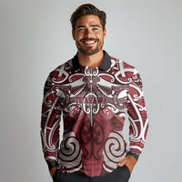 Personalised Maori Te Arawa Long Sleeve Polo Shirt Silver Fern Kowhaiwhai Art