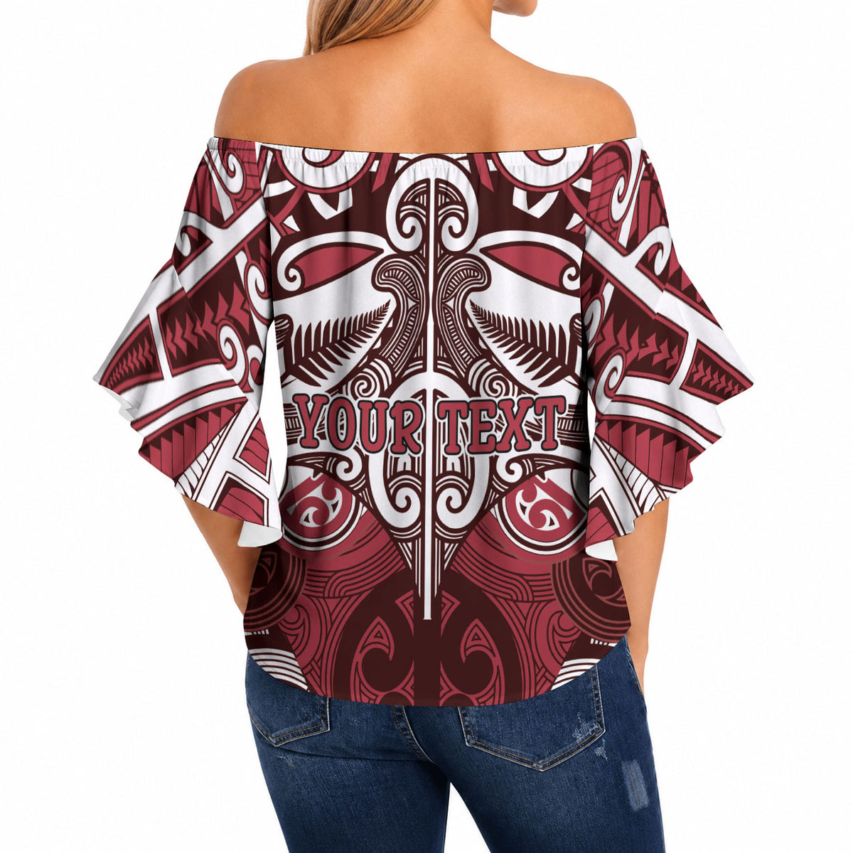 Personalised Maori Te Arawa Off Shoulder Wrap Waist Top Silver Fern Kowhaiwhai Art