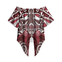 Personalised Maori Te Arawa Off Shoulder Wrap Waist Top Silver Fern Kowhaiwhai Art