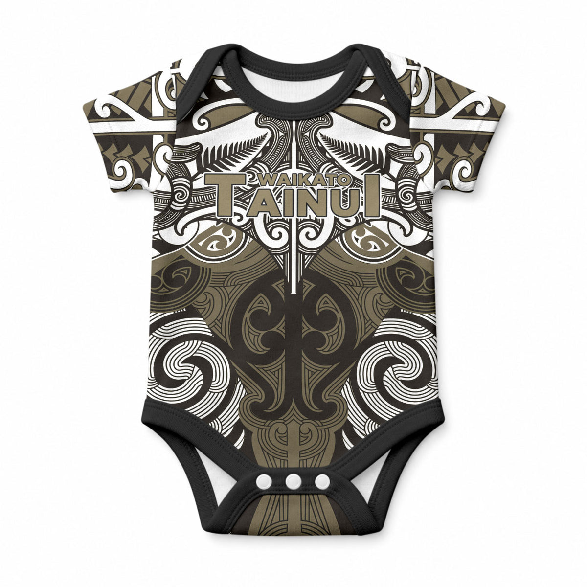 Personalised Maori Waikato Tainui Baby Onesie Silver Fern Kowhaiwhai Art