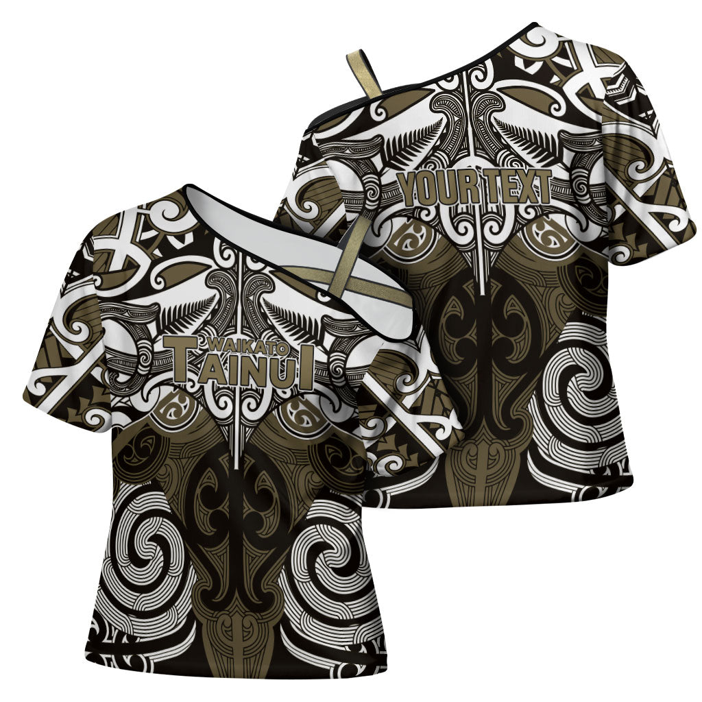 Personalised Maori Waikato Tainui Cross Shoulder Shirt Silver Fern Kowhaiwhai Art