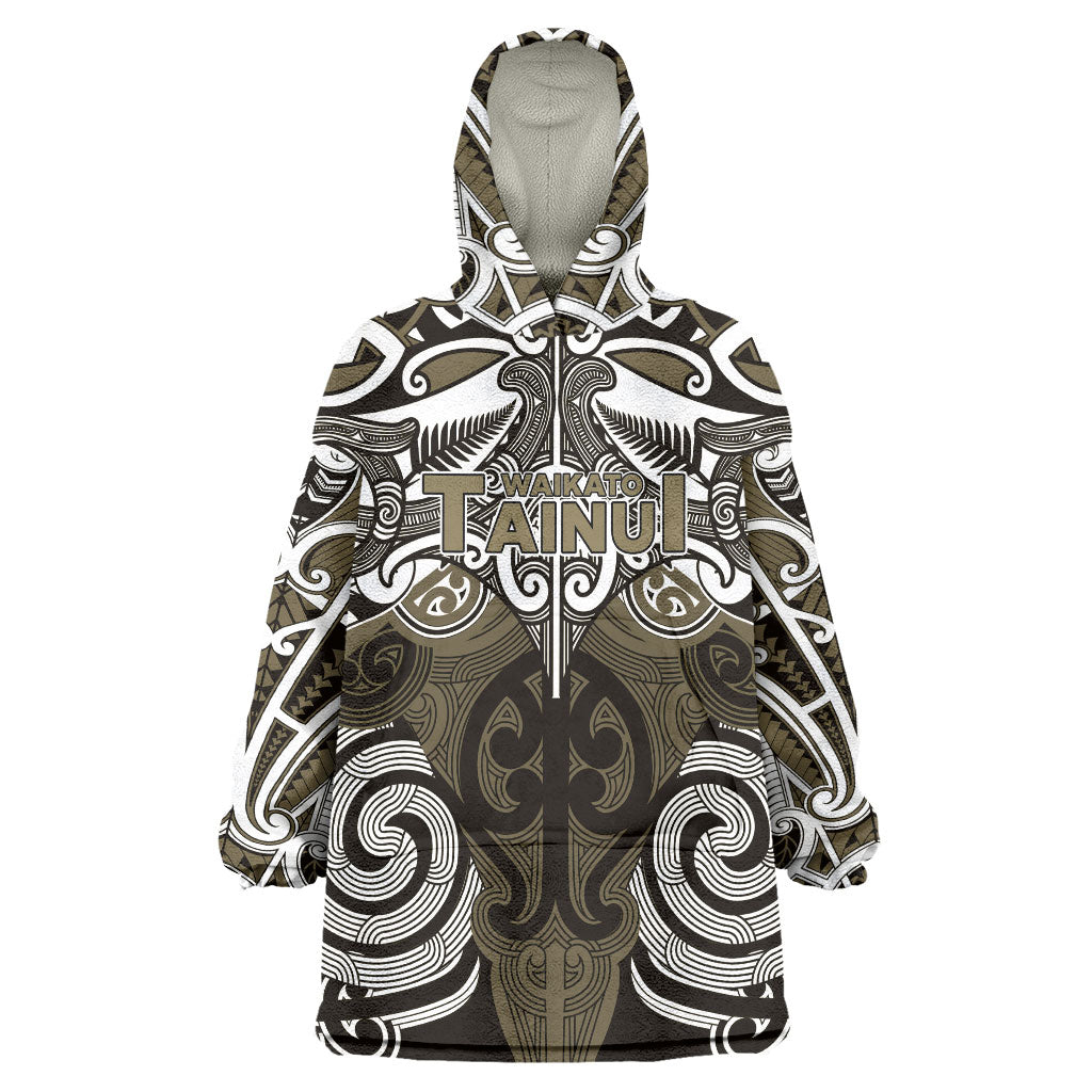 Personalised Maori Waikato Tainui Wearable Blanket Hoodie Silver Fern Kowhaiwhai Art LT01 One Size Muted Gold - Polynesian Pride
