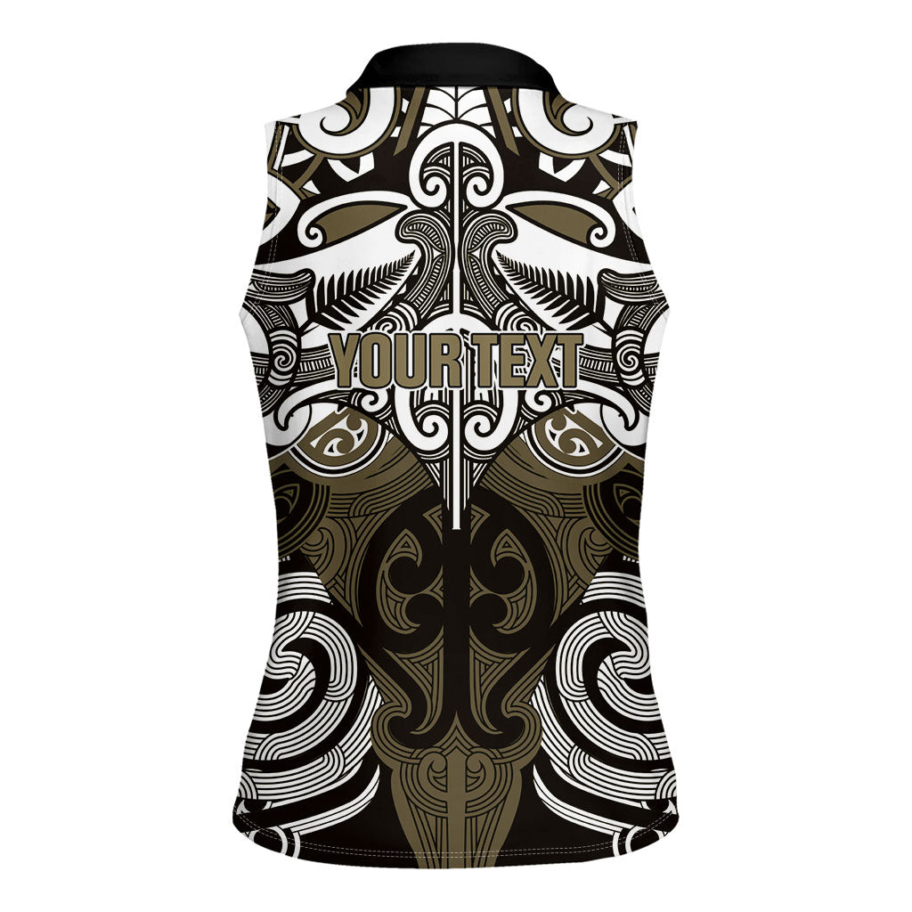 Personalised Maori Waikato Tainui Women Sleeveless Polo Shirt Silver Fern Kowhaiwhai Art