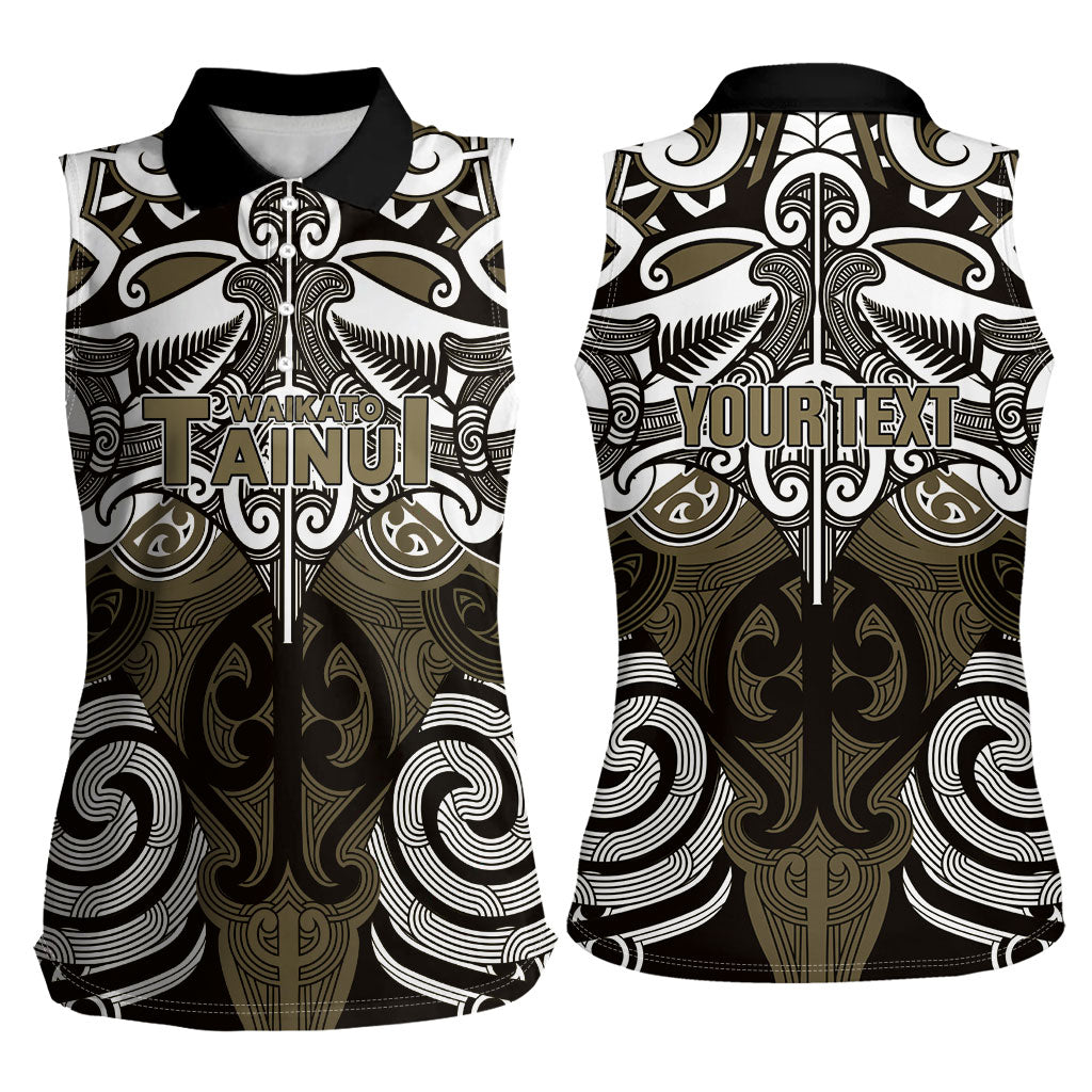 Personalised Maori Waikato Tainui Women Sleeveless Polo Shirt Silver Fern Kowhaiwhai Art