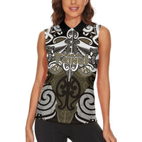 Personalised Maori Waikato Tainui Women Sleeveless Polo Shirt Silver Fern Kowhaiwhai Art