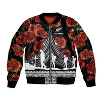 New Zealand ANZAC Day Bomber Jacket Poppy With Polynesian Pattern LT01 Unisex Black - Polynesian Pride