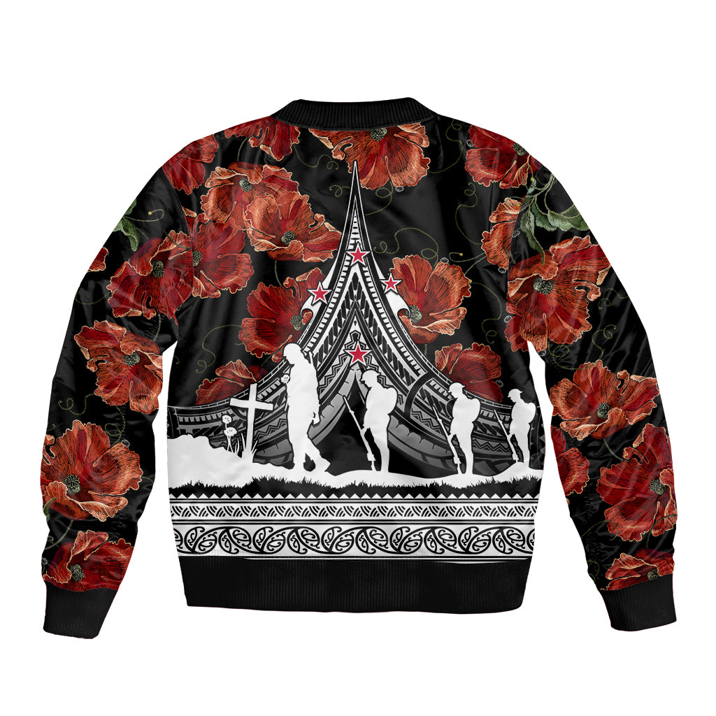 New Zealand ANZAC Day Bomber Jacket Poppy With Polynesian Pattern LT01 - Polynesian Pride