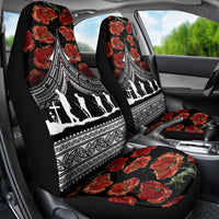 New Zealand ANZAC Day Car Seat Cover Poppy With Polynesian Pattern LT01 - Polynesian Pride
