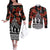 New Zealand ANZAC Day Couples Matching Off The Shoulder Long Sleeve Dress and Long Sleeve Button Shirt Poppy With Polynesian Pattern LT01 Black - Polynesian Pride