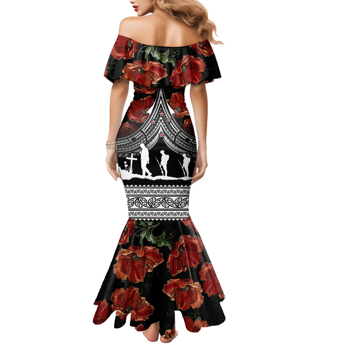 New Zealand ANZAC Day Family Matching Mermaid Dress and Hawaiian Shirt Poppy With Polynesian Pattern LT01 - Polynesian Pride