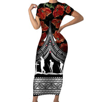 New Zealand ANZAC Day Family Matching Short Sleeve Bodycon Dress and Hawaiian Shirt Poppy With Polynesian Pattern LT01 Mom's Dress Black - Polynesian Pride